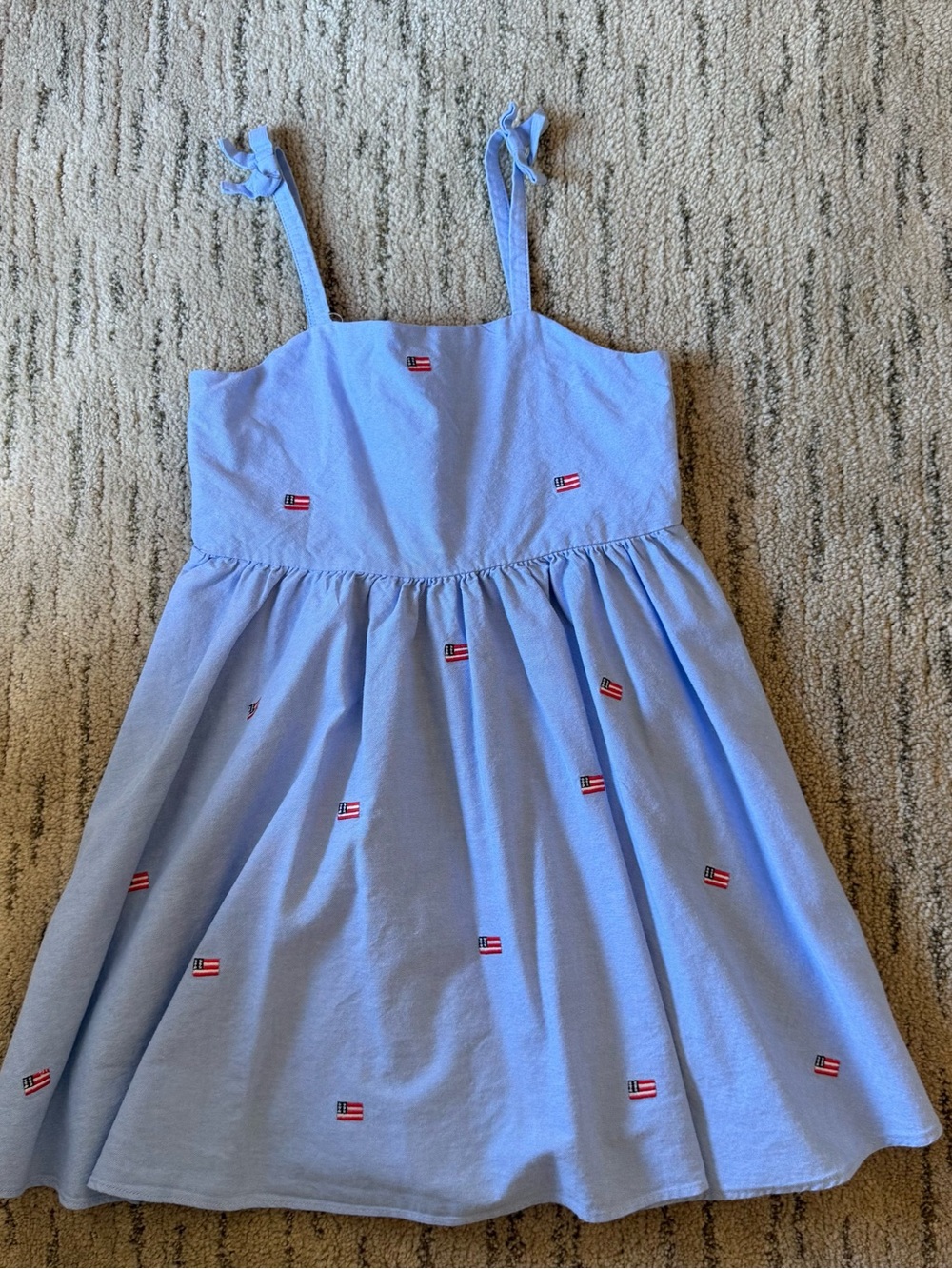 Janie and Jack Light Blue Flag Embroidered Tie-Shoulder Sundress